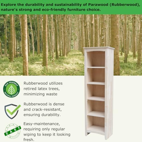 IC International Concepts Solid Wood Narrow Shaker Bookcase, Unfinished - Image 4