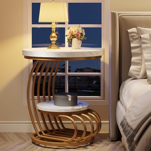Tribesigns Gold Round End Table: 2 Tiers Side Table Set of 2 - Image 6