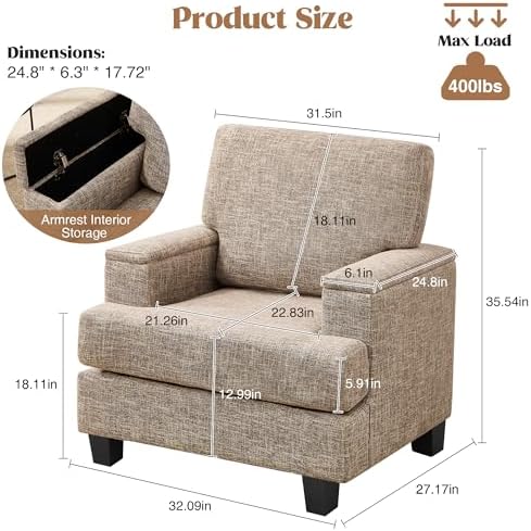 Accent Chairs with Armrest Storage, Modern Reading Chairs - Image 2