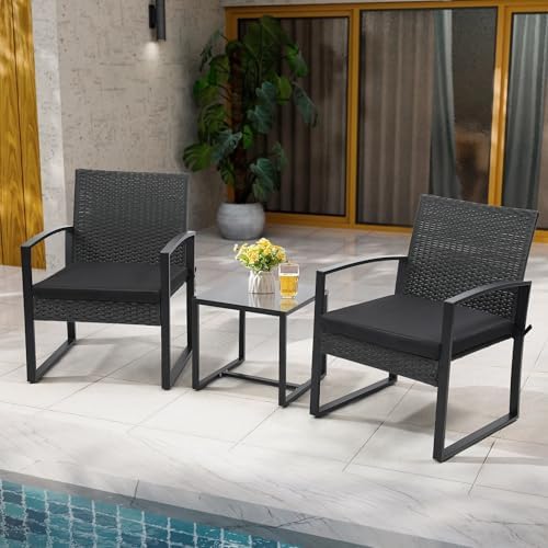 Murago Outdoor 3-Piece Wicker Bistro Set, Patio Conversation Set - Image 6