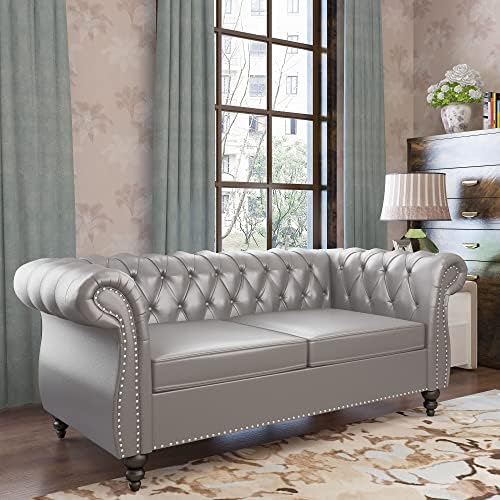 ORRD Chesterfield Loveseat, Modern Leather Sofa Tufted Couch 2 Seater - Image 5