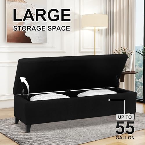 Ottoman with Storage 51" Linen Fabric Storage Ottoman Bench - Image 5