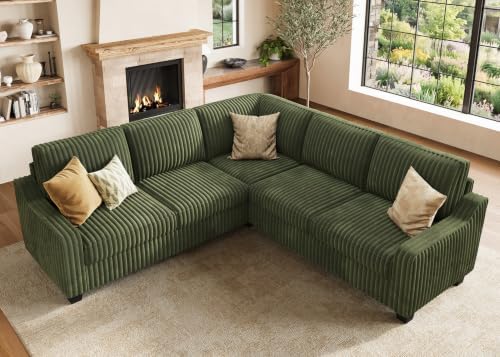 HONBAY Corduroy Convertible Sectional Sofa L Shaped Corner Couch by HONBAY