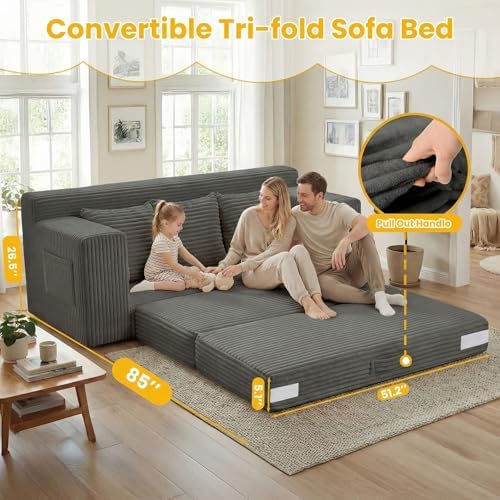 Boneless Couch, 3 Seater Boneless Couch Bed – 3-in-1 Convertible Sleeper Sofa - Image 5