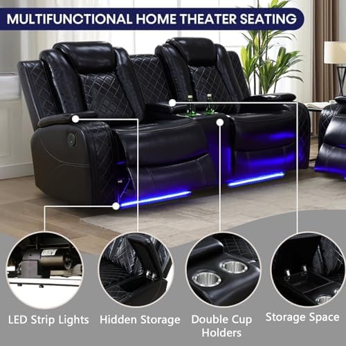 Power Recliner Set with LED Lights, Air Leather Reclining Set with USB - Image 3