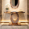 Mirrored Console Table with Crushed Diamond Inlay, 39.3" Oval-Shaped by Unknown