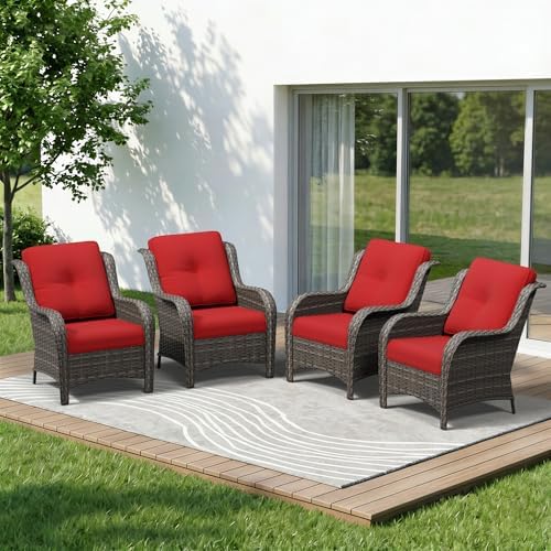 4 Piece Outdoor Wicker Patio Furniture Set, Patio Chairs Set of 4 by Gardenbee