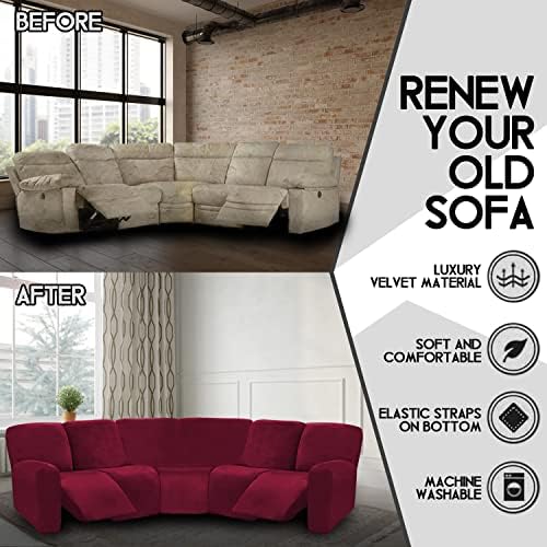 ULTICOR 7-Piece L Shape Sectional Recliner Sofa Covers, Velvet Stretch - Image 4