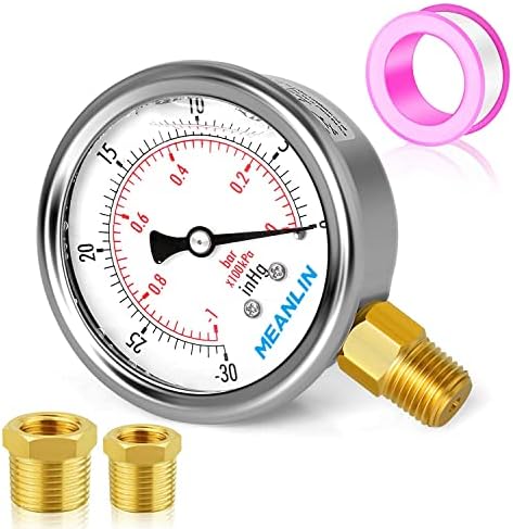 MEANLIN MEASURE -30inHG~0Psi Stainless Steel 1/4" NPT 2.5" FACE DIAL Vacuum by MEANLINMEASURE