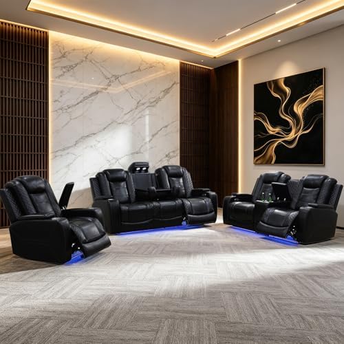 3-Piece Power Recliner Sofa Sets, Leather Reclining Couch Set - Image 3