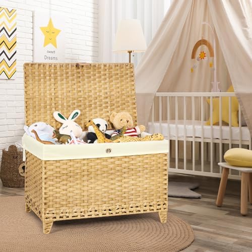Wicker Storage Basket with Lid, 200L Storage Bin with Removable Liner Bag - Image 2