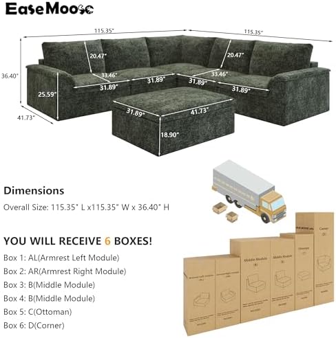EASE MOOSE Modular Sectional Sofa, Boneless Couches - Image 2