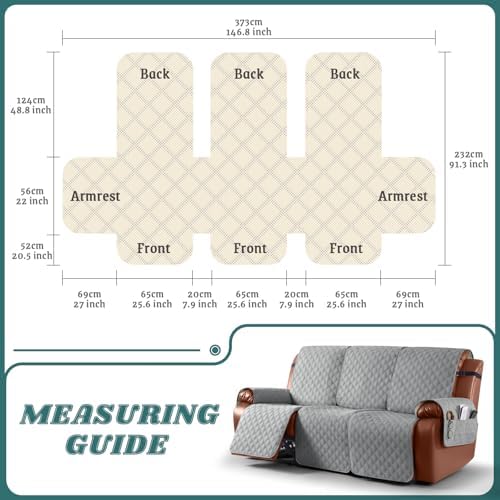 Ruaozz Waterproof Recliner Couch Covers, Non-Slip Sofa SlipCover, 3 Seater - Image 2