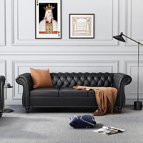 Chesterfield Sofa Leather, Modern PU Tufted Couch 3 Seater by ORRD