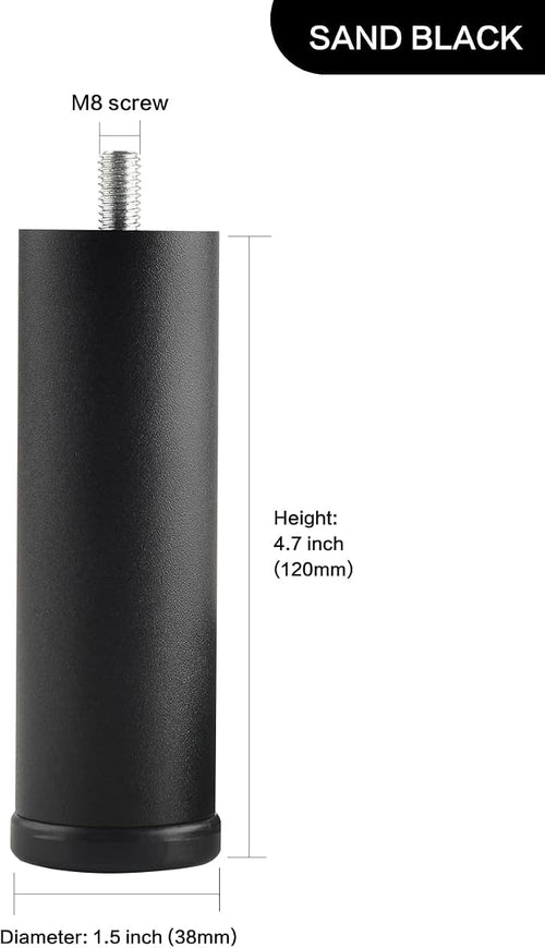 4 Pack Furniture Legs Cabinet Metal Cylinder Risers Legs M8 Screw in Support - Image 2
