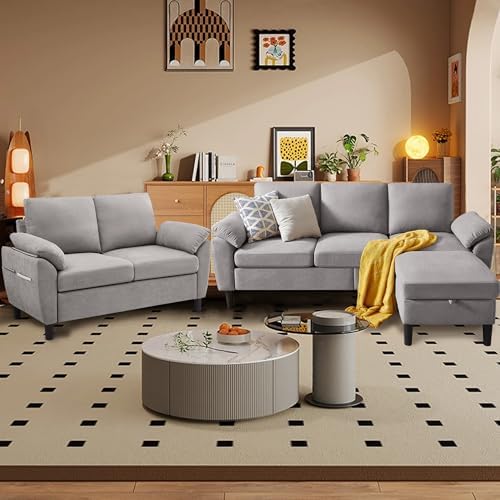 80" Convertible Sectional Sofa Set, Modern Linen Small L Shaped Couch by Chireca