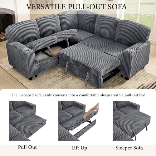L-Shaped Sectional Couch with Storage and Pull Out Bed, Convertible Sofa Bed - Image 5