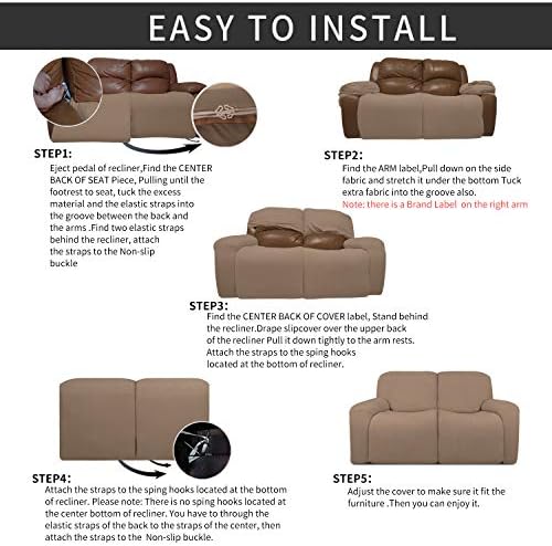 Easy-Going 6 Pieces RV Recliner Loveseat Sofa Slipcover Camel - Image 4