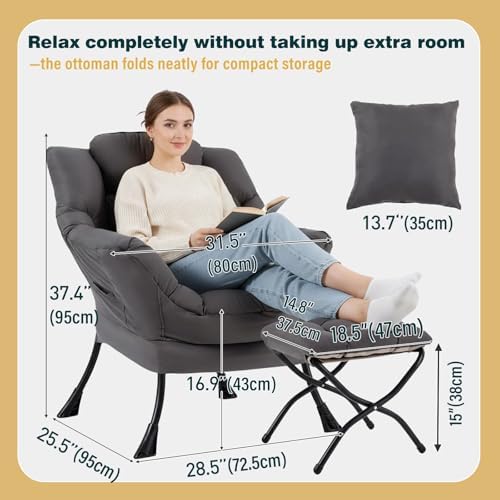 Lazy Chair with Ottoman, Comfy Reading Chair - Image 2