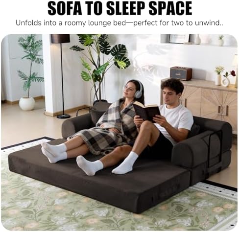 79" Memory Foam Sofa Bed, High Backrest Convertible Futon Boneless Couch - Image 6