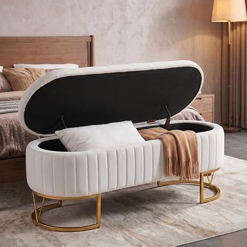 Velvet Oval Upholstered End of Bed Bench - Image 3