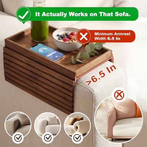 Sofa Arm Tray, Fits 6.5"+ Couch Armrest, Foldable Bamboo Large Storage Tray - Image 4