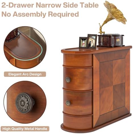 Tribesigns Wood End Table, 2-Drawer Narrow Side Table Slim Chair Solid Side - Image 4