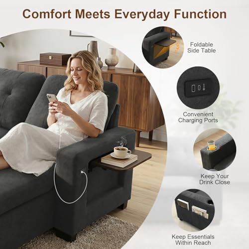 82" L Shaped Sleeper Sofa Bed, Pull Out Sectional Couch - Image 5