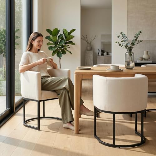 HNY Mid Century Modern Upholstered Barrel Dining Chairs - Image 3