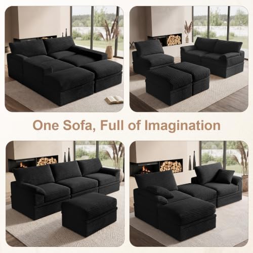 107" Boneless Couch with Storage, 48.6" Extra Deep-High Seat Modular Sectional - Image 5