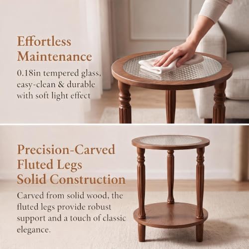Walnut Brown Round 2‑Tier French Vintage End Table - Image 4