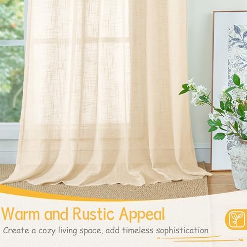 YoungsTex Linen Semi Sheer Curtains 72 Inch Length Cream Beige Drapes - Image 4