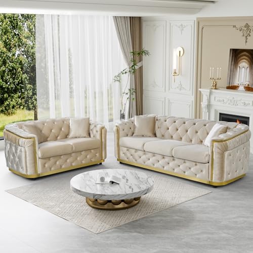 84.6" Velvet Chesterfield Sofa - Image 5