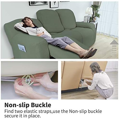 Easy-Going 8 Pieces Recliner Couch Stretch Sofa Slipcover Greyish Green - Image 3