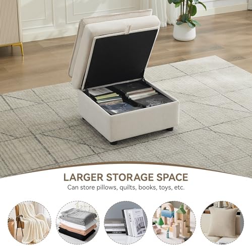27" Large Square Ottoman with Storage, Modern Upholstered Footrest with - Image 3