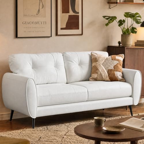 61'' White Faux Leather Loveseat, Small Tufted Couch by TYBOATLE