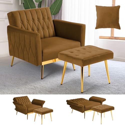 Velvet Accent Chair w/Ottoman & Adjustable Backrest by ACMEASE