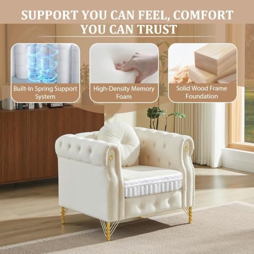 37" Velvet Chesterfield Single Sofa Chair - Image 5