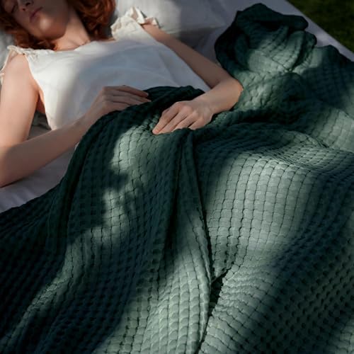 Bedsure Cooling Waffle Blanket for Hot Sleepers, Dark Green by BEDSURE