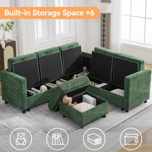 81'' V Shaped Modular Sofa, Storage Sectional Living Room Couch, Dark Green - Image 3