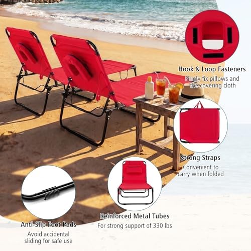 GYMAX Tanning Chair, 330lbs Beach Lounge Chair - Image 5