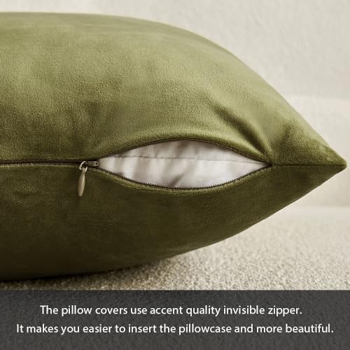 MIULEE 12x20 Inch Lumbar Velvet Throw Pillow Covers Light Olive Green - Image 3