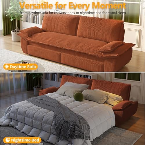 73.2" Sleeper Sofa Bed Queen Size, 3in1 Convertible Corduroy Couch - Image 4