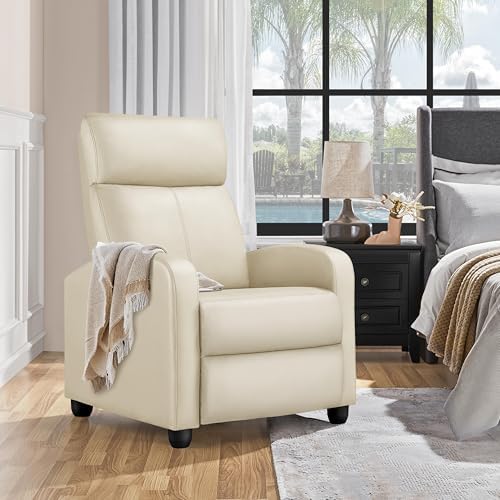 Topeakmart PU Leather Recliner Chair Home Theater Seating Beige - Image 5