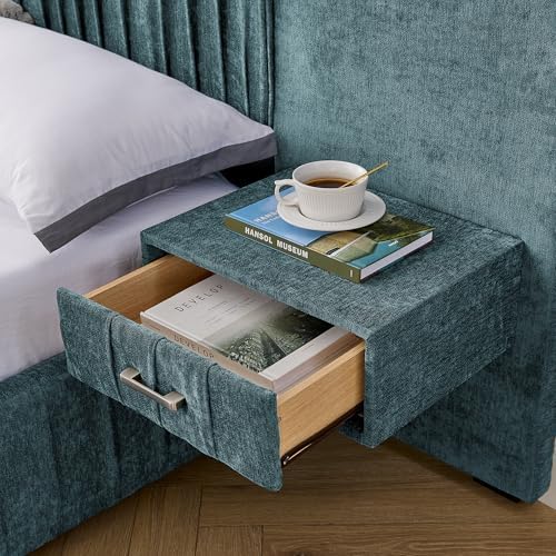 King Size Bed Frame with LED Lights and Nightstands, Modern Chenille - Image 6