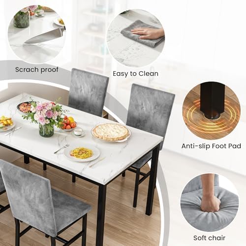 Hooseng Dining Room Table Set 5 Piece Dining Table Set Marble Dining Table 4 - Image 6