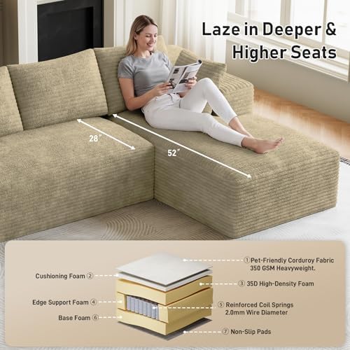 ONEMMLION 96" L-Shaped Cloud Boneless Couch Sofa - Image 4