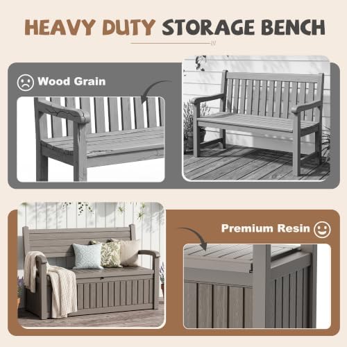 EFU Outdoor Bench Storage Deck Box, 100 Gallon Waterproof Wicker - Image 6
