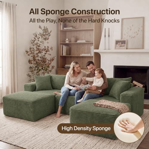 Claiks 104" Boneless Couch, U-Shape Corduroy Sectional Sofa - Image 5