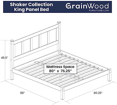 Grain Wood Furniture Shaker Solid Wood Panel Platform Bed, King Size - Image 2